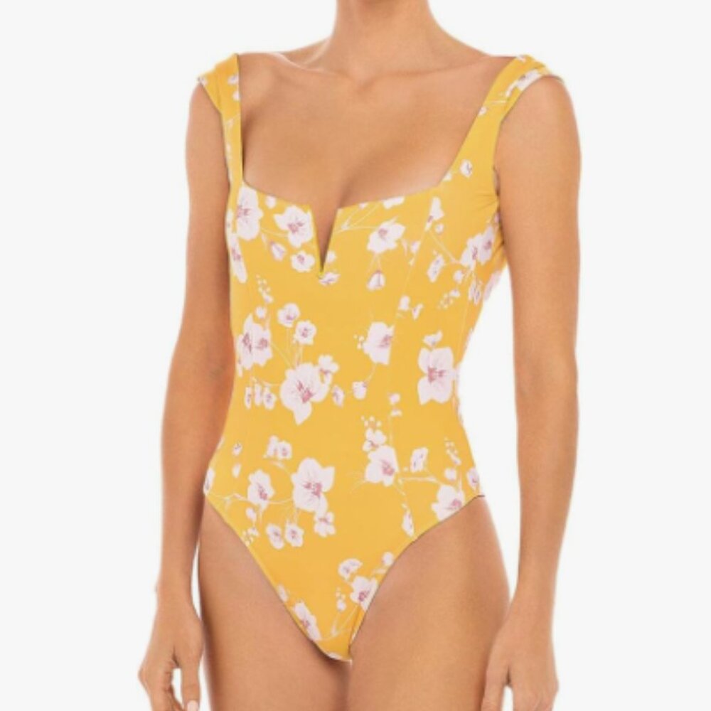 Revelrey Ava One Piece Split Neck Push Up Swimsuit in Desert Poppy NWT